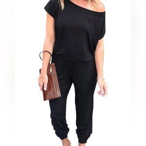 Off the shoulder black jumpsuit